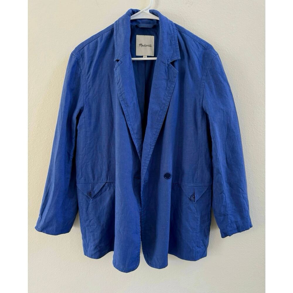 Madewell Blue Linen XS Double-Breasted Oversized Blazer Jacket - Picture 6 of 16